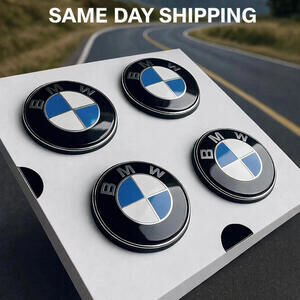BMW 56mm Floating Center Caps Blue Self Leveling Wheel Hub Caps Set of 4